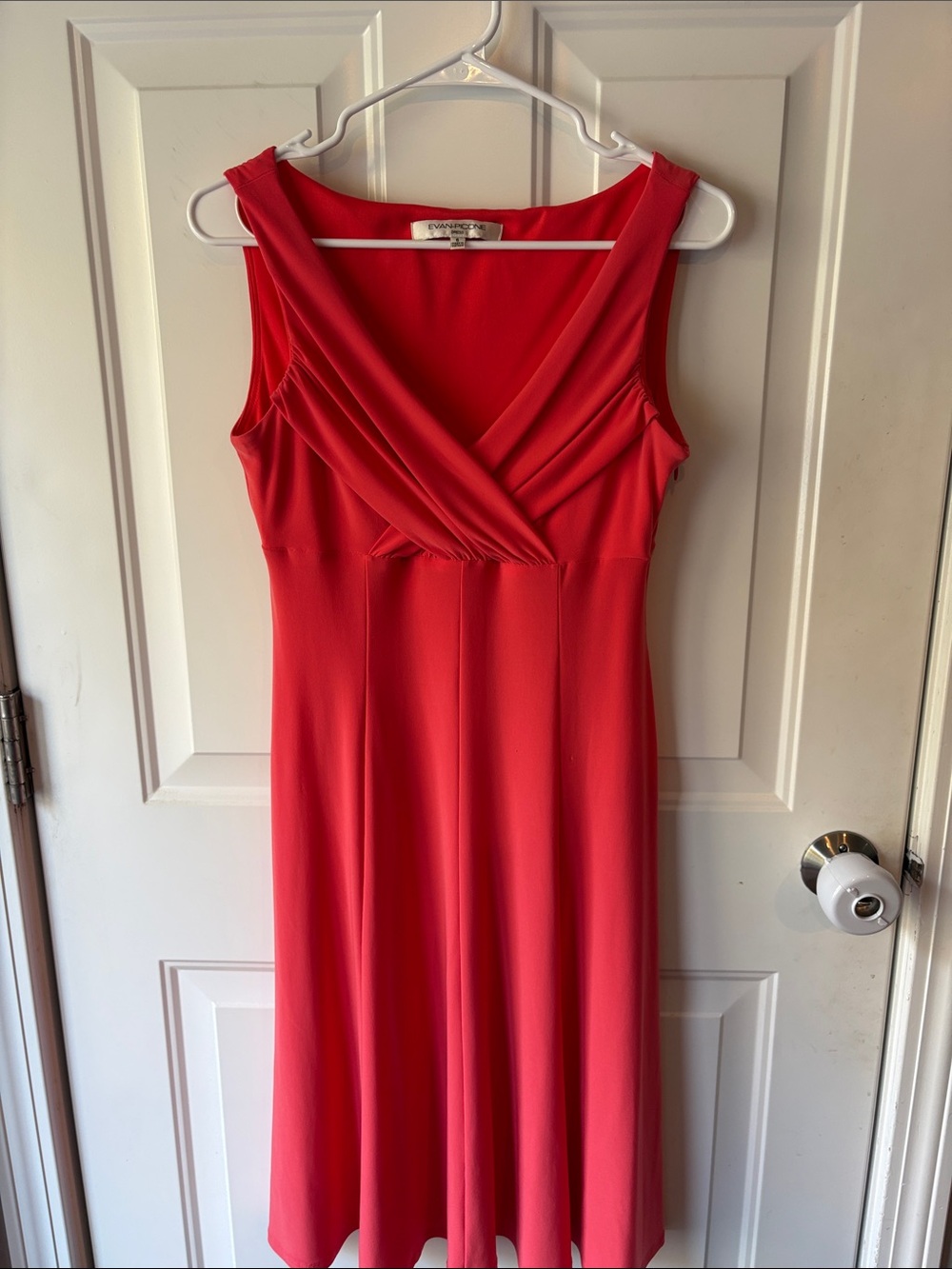 Evan Picone Coral-Red Sleeveless Wrap-Front Dress